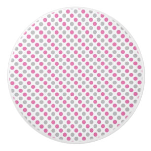 Keramisk knob/Rosa och Grått-Polka dots Knopp