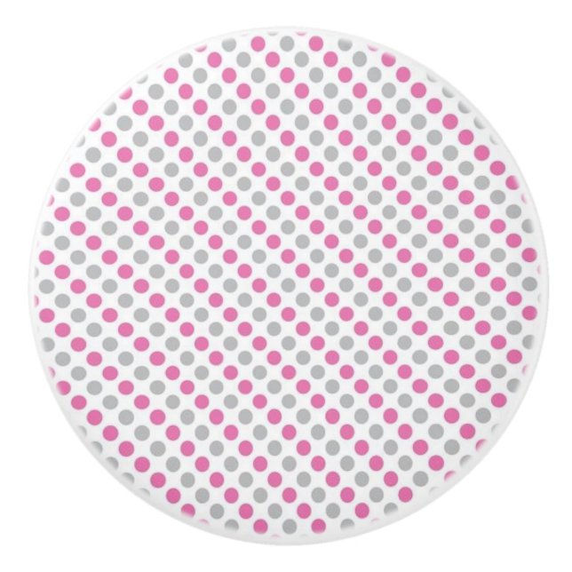 Keramisk knob/Rosa och Grått-Polka dots Knopp (Framsidan)