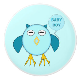 Keramisk knopp av Cute Blue Pojke Uggla