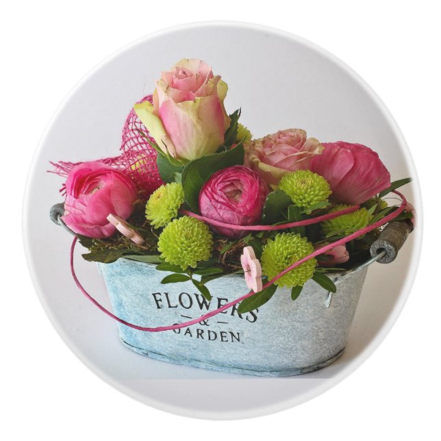 Keramisk knopp Drag Drag Land Flowers i Garden (Framsidan)