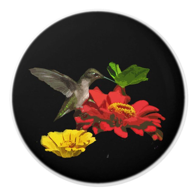Keramisk knopp för hummingbird- och Zinniablommor (Framsidan)