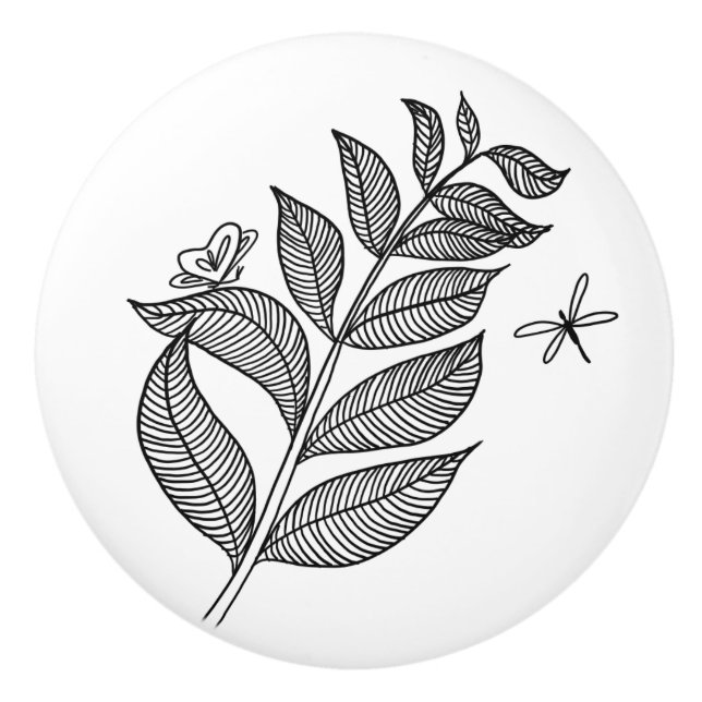 Keramisk knopp för lövSprig #1 (Framsidan)