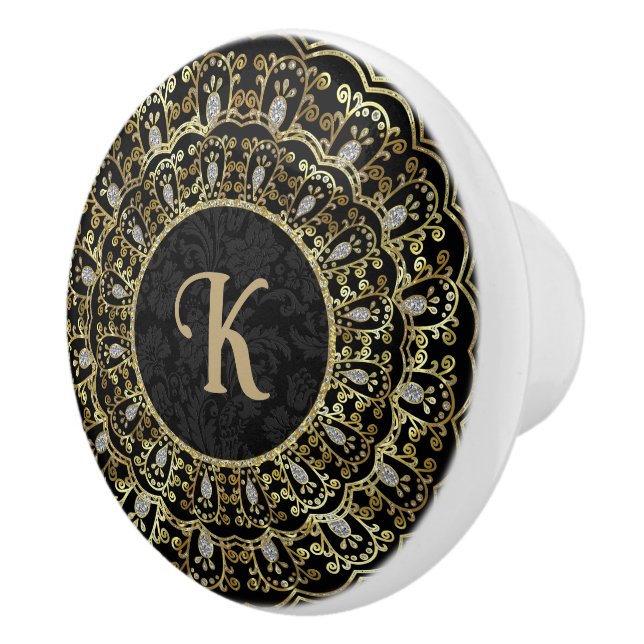 Keramisk knopp från guld & Black Ornate Ram (Höger)
