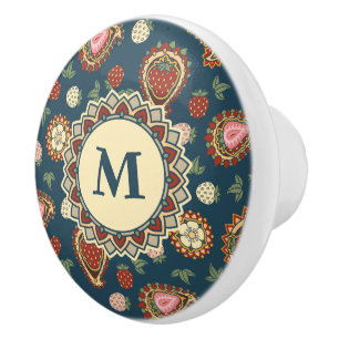 Keramisk knopp från jordgubbsbär Paisley Mönster