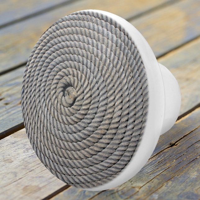 Keramisk knopp från Nautical Rope Spiral (A minimalist ceramic door knob featuring a spiral rope in grey blue colors. Beach house decoration.)