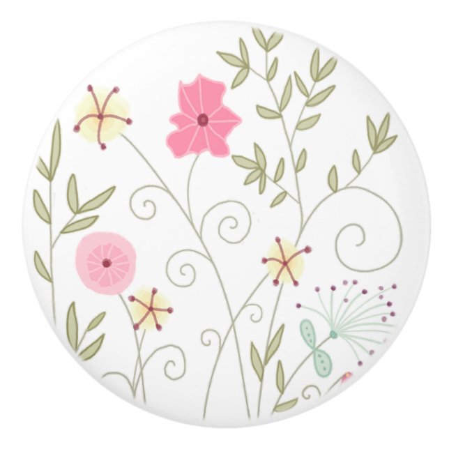 Keramisk Knopp med Ängsvilda Blommor (Framsidan)