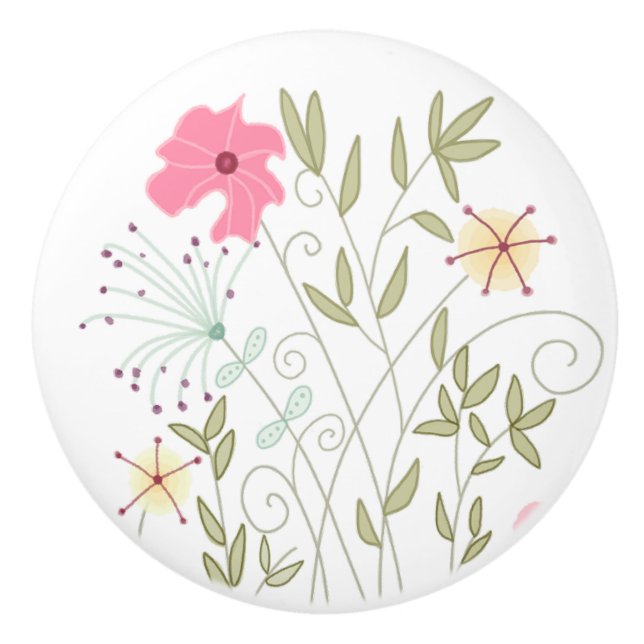 Keramisk Knopp med Ängsvilda Blommor (Framsidan)