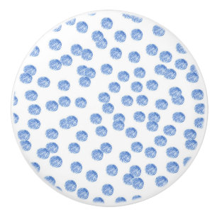 Keramisk knopp med blåttpolka dots