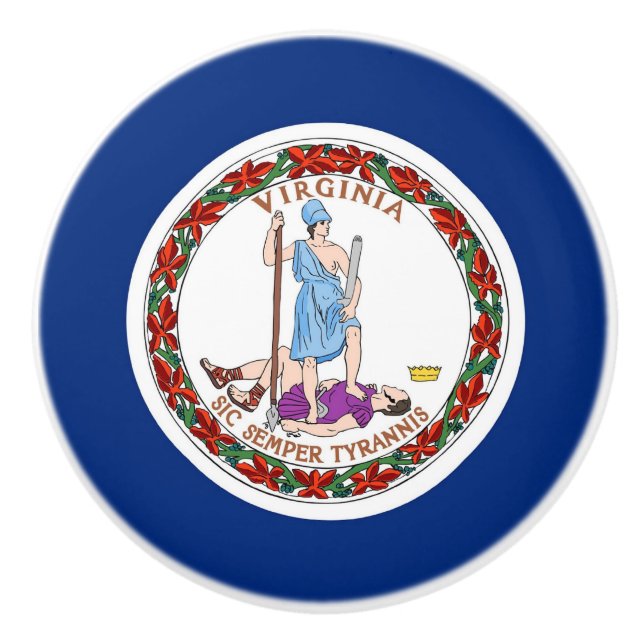 Keramisk knopp med flagga från delstaten Virginia, (Framsidan)
