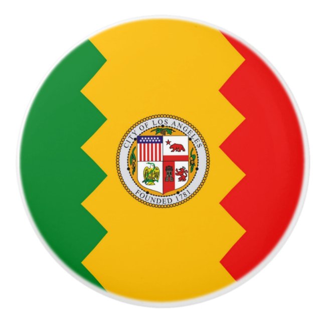 Keramisk knopp med flagga från Los Angeles, USA (Framsidan)