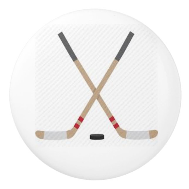 Keramisk knopp med Hockey Sticks och Puck (Framsidan)