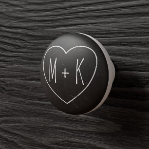 Keramisk knopp med monogram Heart Black Chalkboard