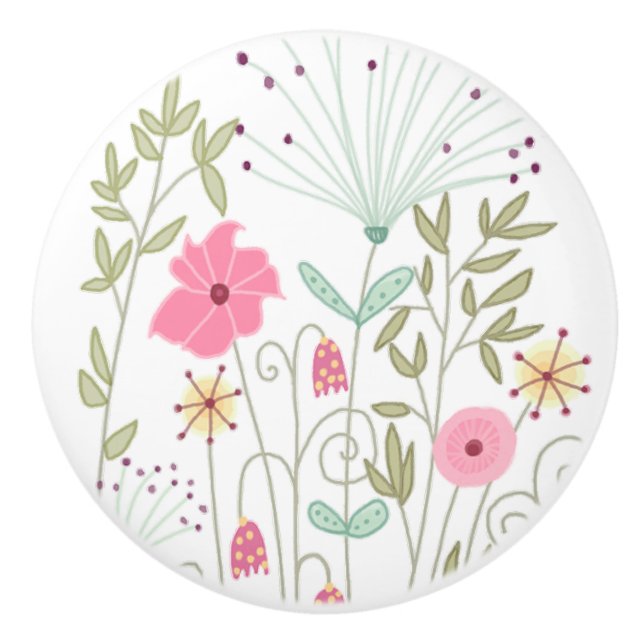 Keramisk Knopp med Nyckfulla Vildblommor (Framsidan)