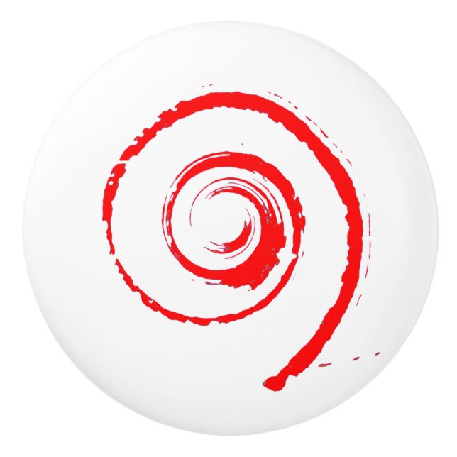 Keramisk knopp med röd twirl (Framsidan)