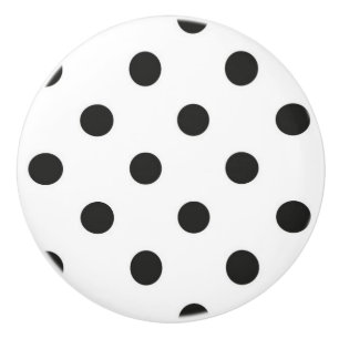 Keramisk knopp - Vit med svart Polka dots