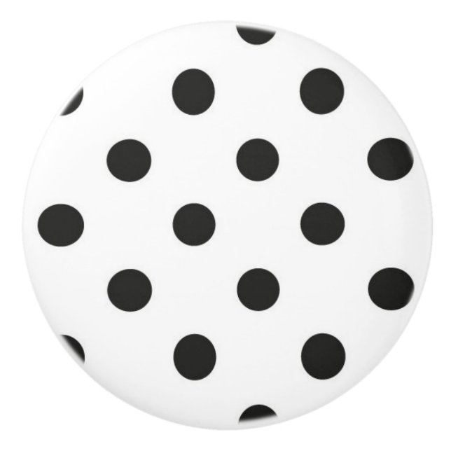 Keramisk knopp - Vit med svart Polka dots (Framsidan)