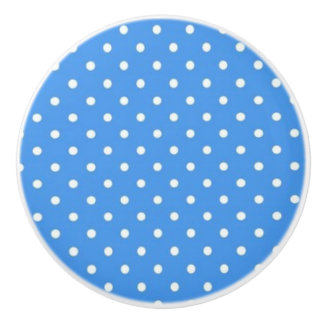 Keramisk knopp/vit Polka dots-blå bakgrund Knopp