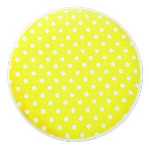 Keramisk knopp/vit Polka dots-Gult-bakgrund Knopp