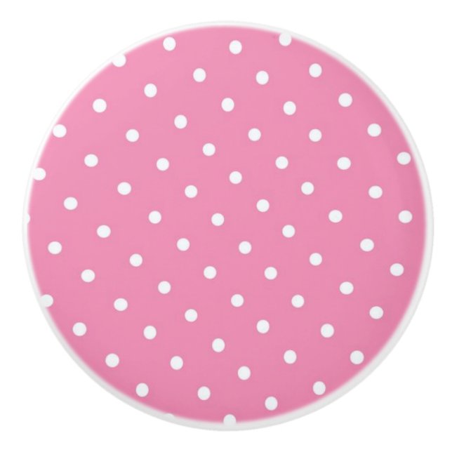 Keramisk knopp/vit Polka dots-Rosa-bakgrund Knopp (Framsidan)