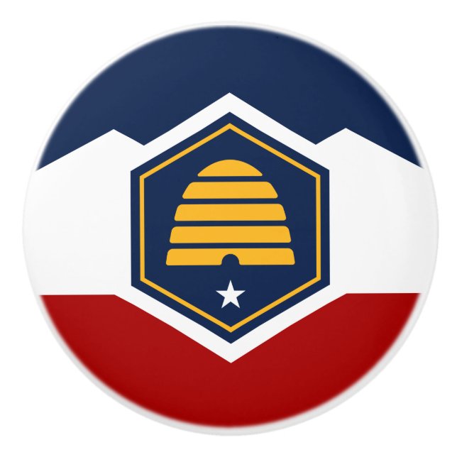 Keramisk knoppdrag med ny flagga från Utah, USA Knopp (Framsidan)