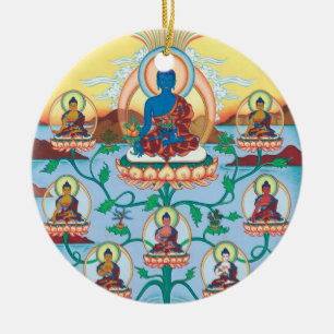 KERAMISK medicin Buddha för PRYDNAD + 8 Julgransprydnad Keramik
