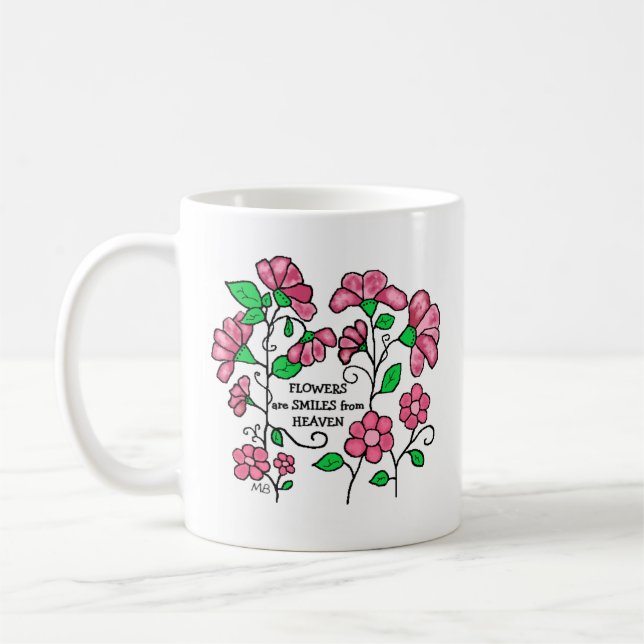 Keramisk mugg - Blommor är leenden från himlen (Vänster)