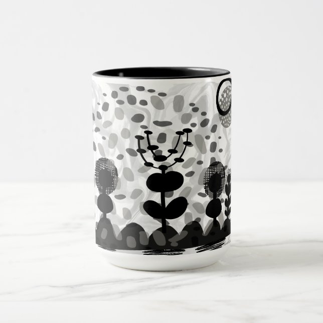 Keramisk mugg med bläck/vit flora (Center)