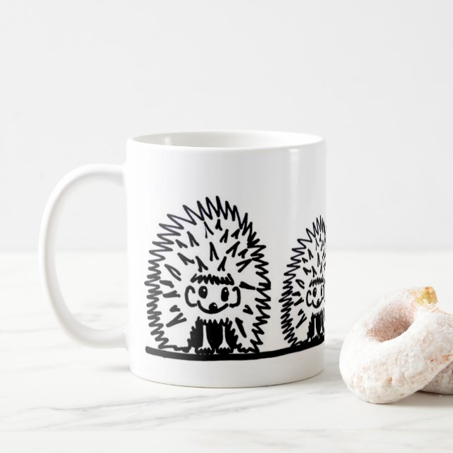 Keramisk mugg med design av igelkottsfamilj (Med munk)