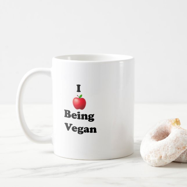 Keramisk mugg med I Love Being Vegan-design (Med munk)