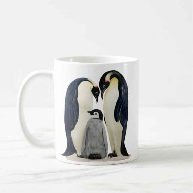 Keramisk mugg med penguinfamiljdesign (Vänster)