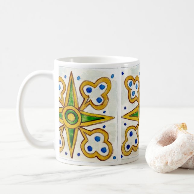 Keramisk mugg med traditionell siciliansk plattdes (Med munk)
