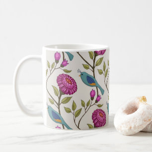 Keramisk mugg med tryck av fågel och blomma