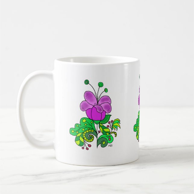 Keramisk mugg Whimsical lila blomma (Vänster)