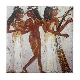 Keramisk panel för antika egyptiska musiker kakelplatta