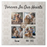 Keramisk panel för fotokollage i hund Memorial Kakelplatta<br><div class="desc">Minneshögtidlighålla din älskade hund liv med den här skogen i vår minnesplatta i anpassningsbarna Hearts. Med plats för fyra omhuldade foton, din hund namn och åratal av liv, är det här rörande hyllet inramat med mjuka tryckmotiv och typografi av eleganten. Den här plattan är gjord av en hållbar keramik med...</div>