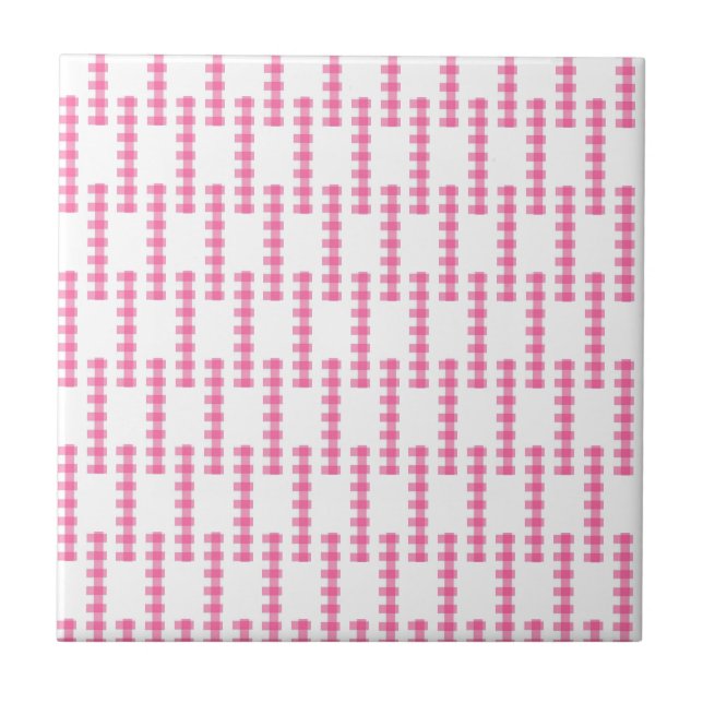 Keramisk platt rosa & vit randig fyrkantig kakelplatta (Framsidan)