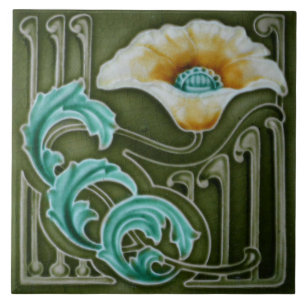 Keramisk platta - Antik lookande Poppy Art Nouveau Kakelplatta