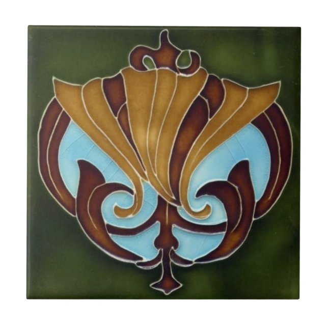 Keramisk platta - Art Nouveau blommotiv 10,8 x 10, Kakelplatta (Framsidan)