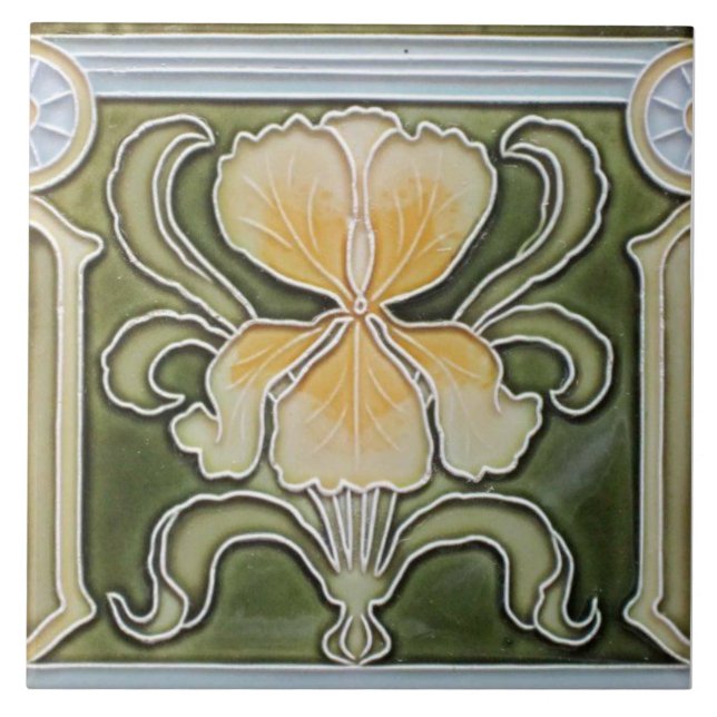 Keramisk platta - Art Nouveau Iris kantplatta Kakelplatta (Framsidan)