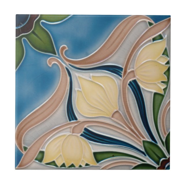 Keramisk platta - Art Nouveau krämfärgade tulpaner Kakelplatta (Framsidan)