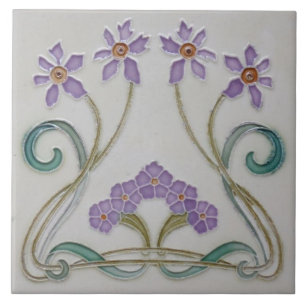 Keramisk platta - Art Nouveau Lila blommor Kakelplatta