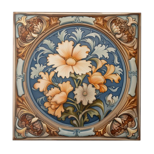 Keramisk platta från art nouveau under 1800-talet kakelplatta (Framsidan)