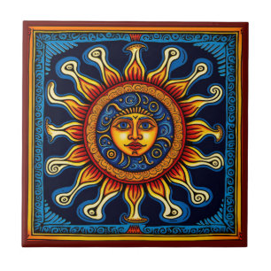 keramisk platta från Mexikanska Huichol stil sol Kakelplatta
