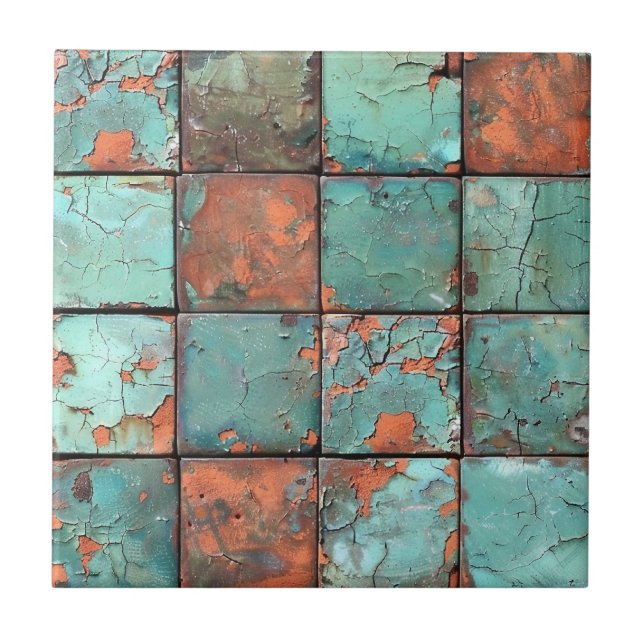 Keramisk platta med distressed kopparpatina kakelplatta (Framsidan)