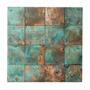 Keramisk platta med distressed kopparpatina kakelplatta
