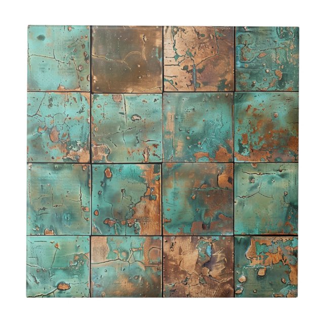 Keramisk platta med distressed kopparpatina kakelplatta (Framsidan)