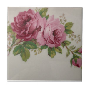 Keramisk platta med rosa ros elegans kakelplatta