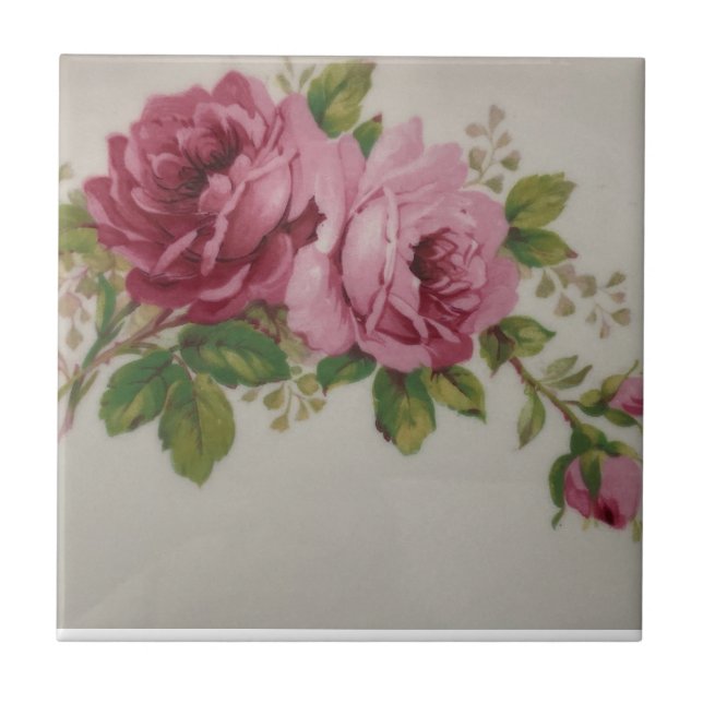 Keramisk platta med rosa ros elegans kakelplatta (Framsidan)