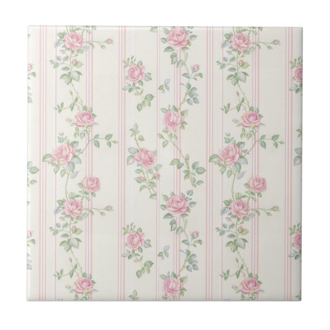 Keramisk platta med rosa rosblommor kakelplatta (Framsidan)