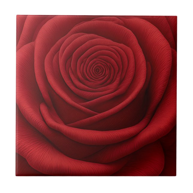 Keramisk platta - röd rosenblomma kakelplatta (Framsidan)